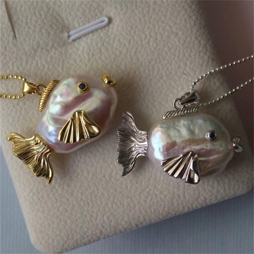 Baroque Pearl Clownfish Pearl Necklace Whale Marine Style Necklace Little Fish Ear Stud  Gift