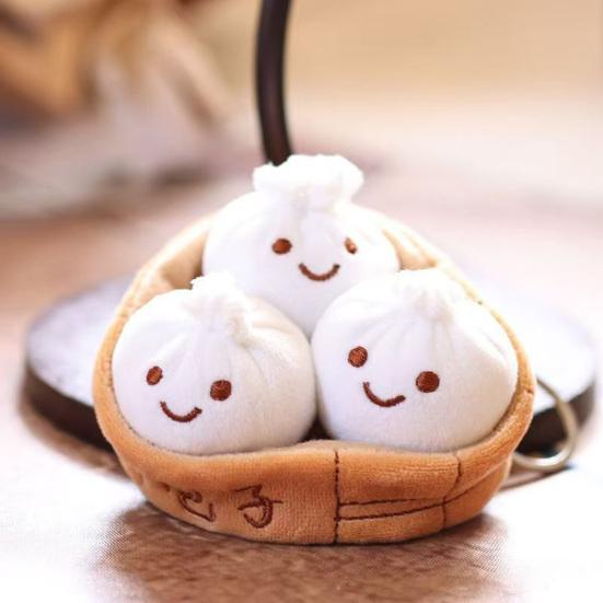 Měkký plyšový přívěsek na klíče ve tvaru steamed bun Roztomilá plyšová hračka Baozi knedlíček na tašky Batohy Objímací mini polštářek Rozkošný dárek k narozeninám pro děti Milovníky jídla