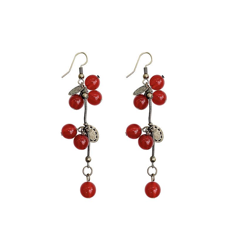 Festive Cherry Red Earrings: Unique Ancient-Inspired Design with S925 Silver Needle