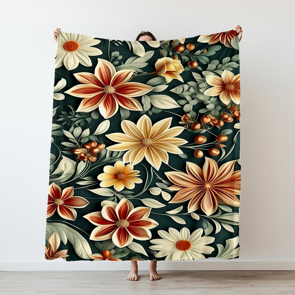 1PC flowers pattern printed blanket suitable for sofas beds offices travel camping chairs warm plush blanket