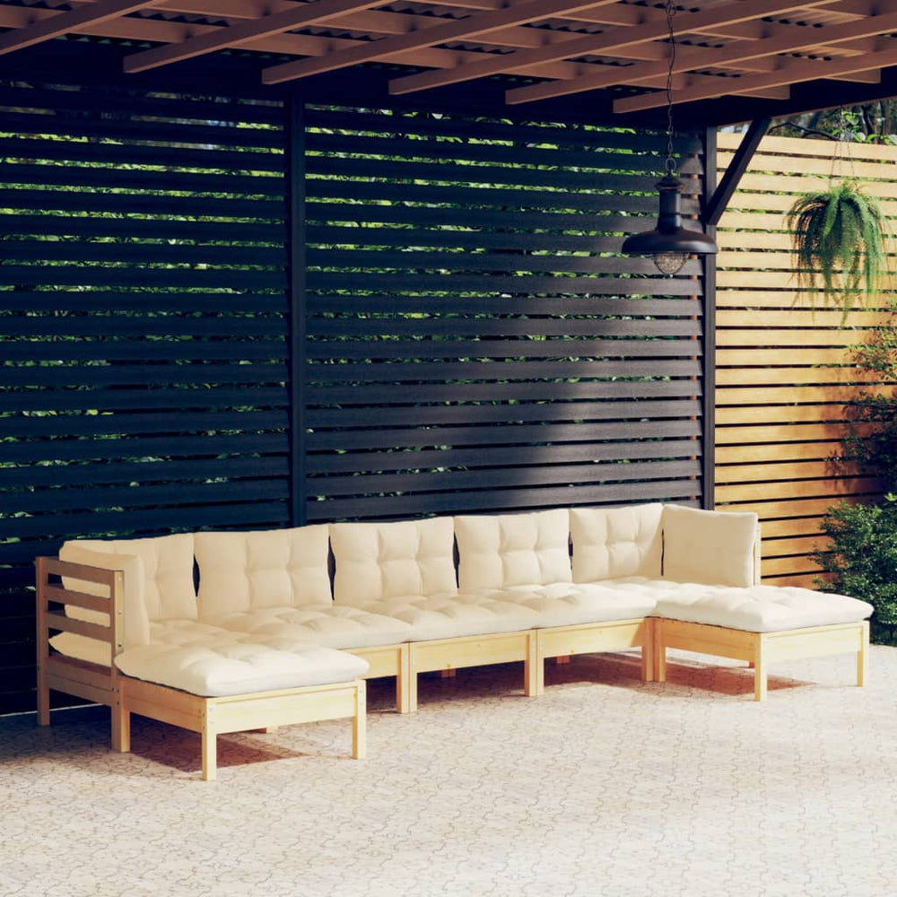 7-piece Garden Set with Cushions Pine Wood