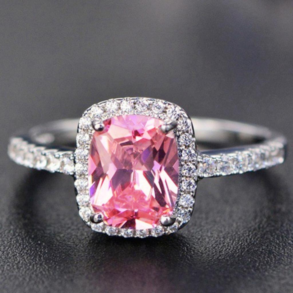 Multi-Color Rectangular Gemstone Ring: Classic Square Diamond Engagement Silver Jewelry