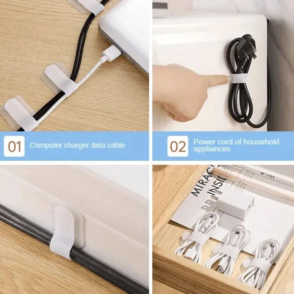 Reusable Hook and Loop Cable Tie Strap with Rectangular Tab for Cable Management and Organization Solutions
