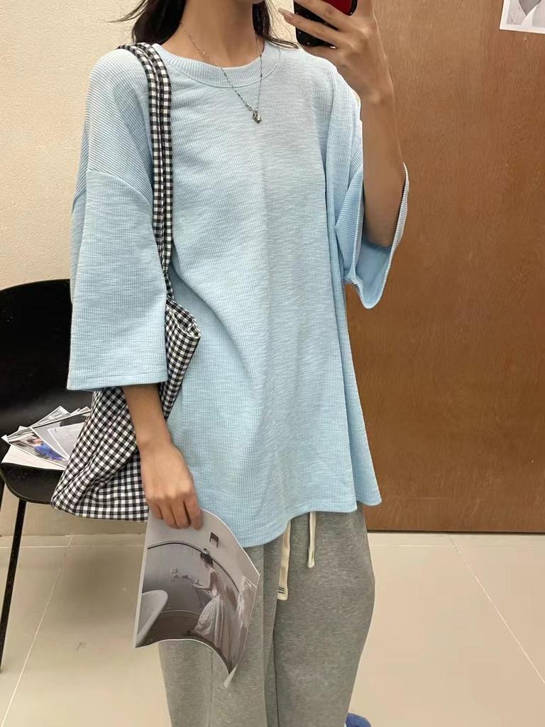 Women's Plus Size 7 Korean Style Loose Casual Long/Short-Sleeve T-Shirt, Spring/Summer, 200 Jin, Fat MM