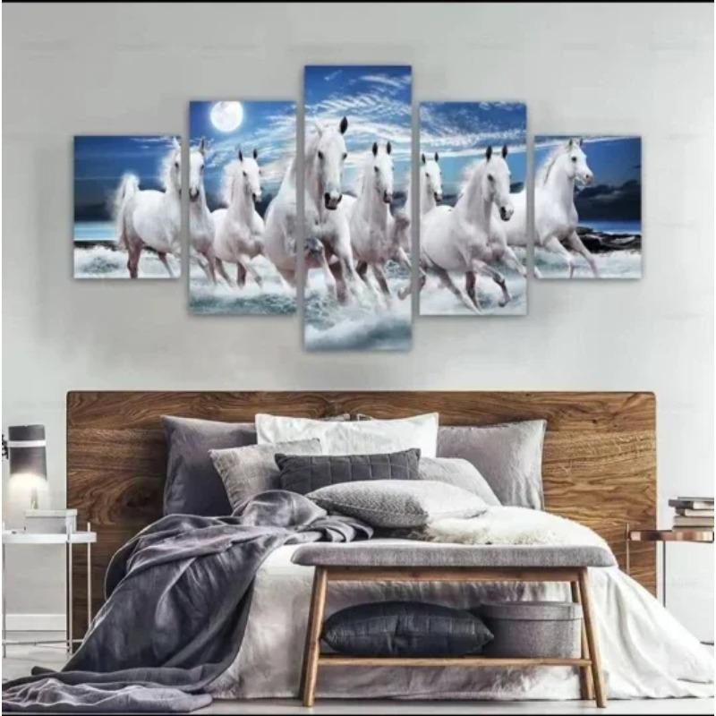 Unframed Canvas Poster, Modern Art, White Horses Canvas Poster, Ideal Gift For Bedroom Living Room Corridor, Wall Art Deocr