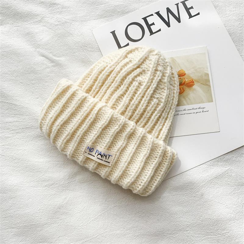 Fashion Cloth Label Knitted Baotou Cap Women's Cycling Travel Versatile Ear Protector Pullover Wool Cap