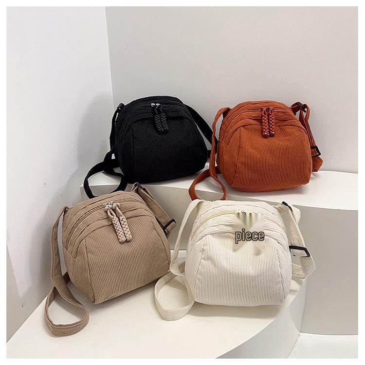 Women's Retro Casual Corduroy Shoulder Bag - Solid Color, Japanese & Korean Style Crossbody Fashion