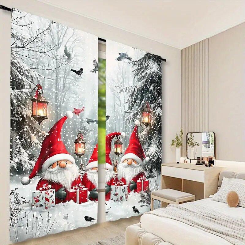 2pcs - Christmas Curtains   Holiday Christmas Dwarf Polyester Printed Curtains   Home Decoration   Room Decoration