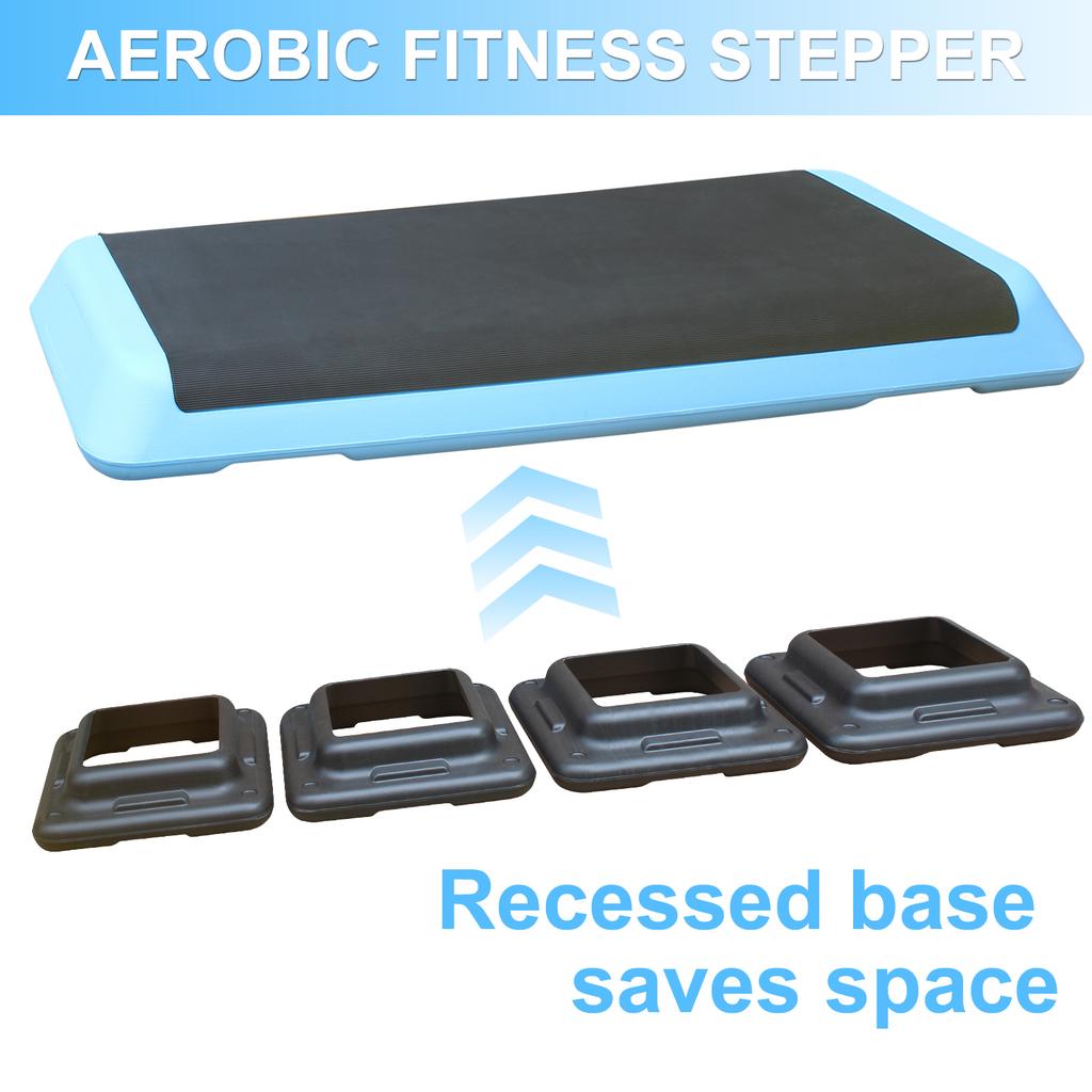 110cm Exercise Aerobic Step Platform, Adjustable Height Workout Step with 4 Risers, Stepper for Home Gym Cardio Strength & Training (Blue)