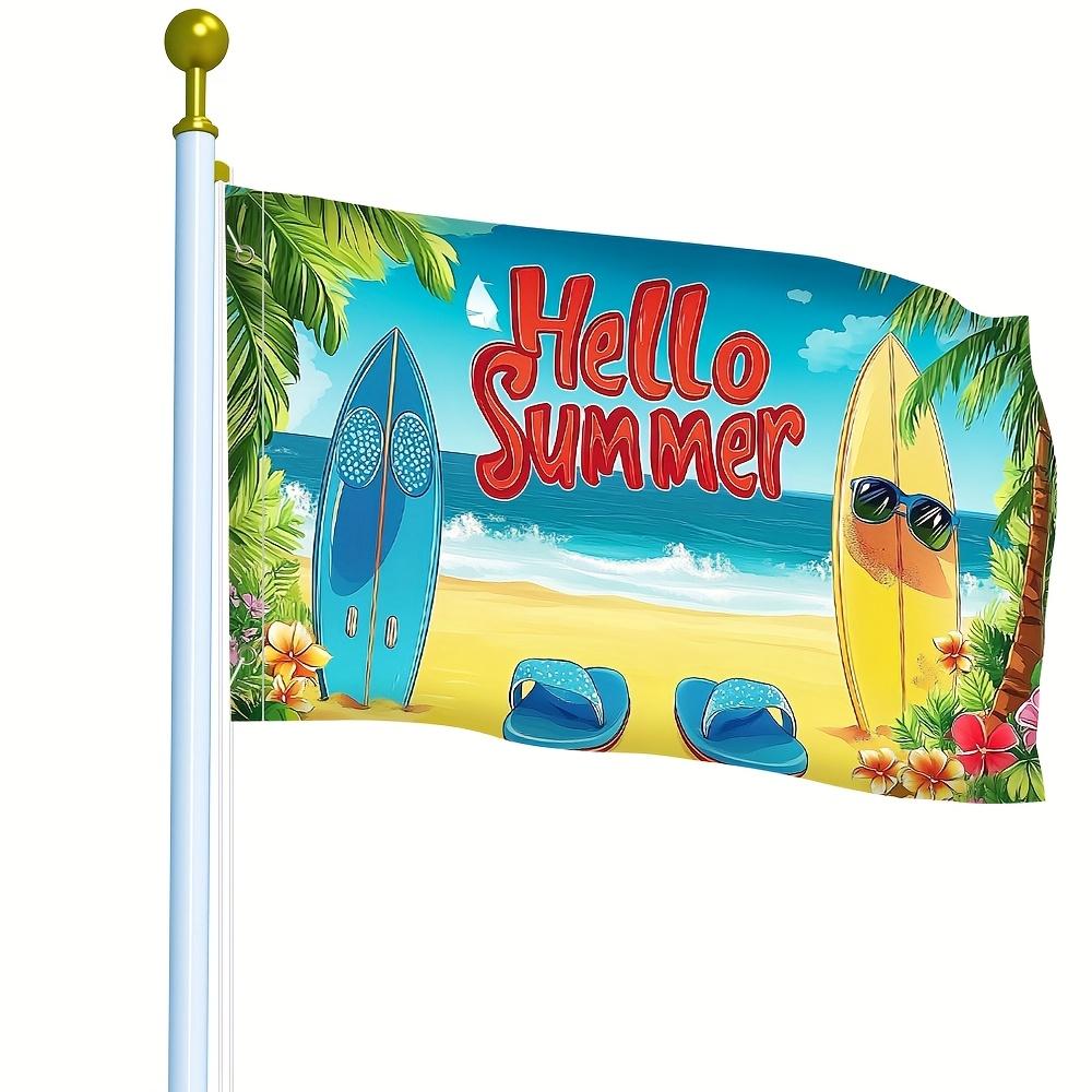 Hello Summer Beach Flag Garden Banner Tropical Surfboard Flip Flops Yard Decoration