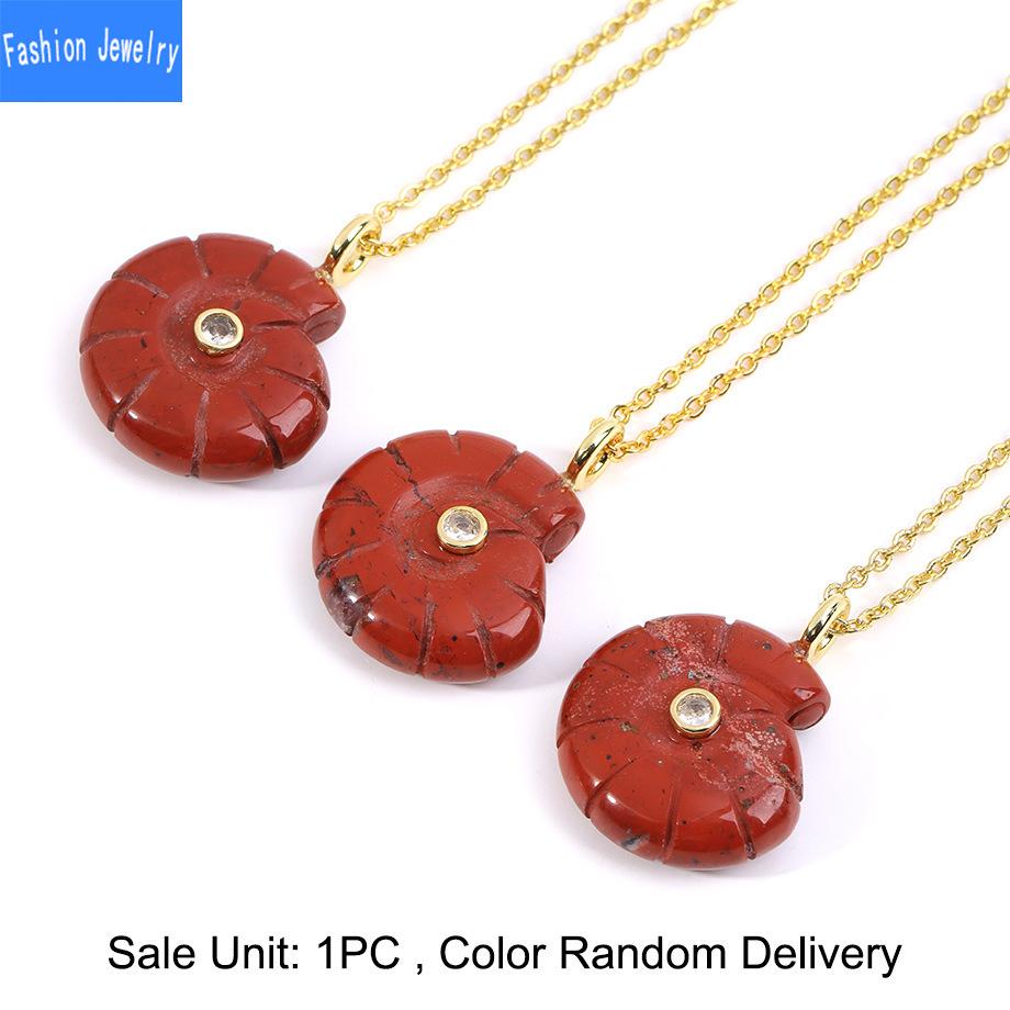 Ocean style carved natural stone conch pendant zircon shell lapis lazuli crystal necklace jewelry