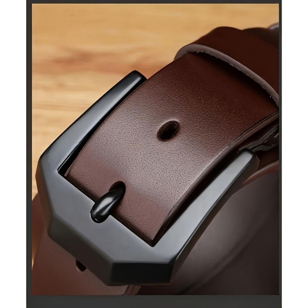 Herren Ledergürtel - Verstellbares Schwarz/Braun Rindsleder, Polierte Legierung Quadratische Schnalle, Vintage Casual Business Stil, Multifunktionaler Herrengürtel