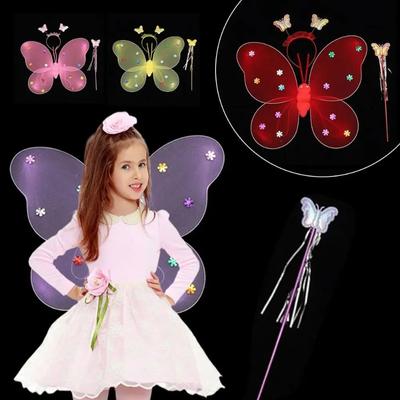 3Pcs/Set Kids Glitter Butterfly Headband Wings Wand Photography Outfit Children Fairy Tale Props