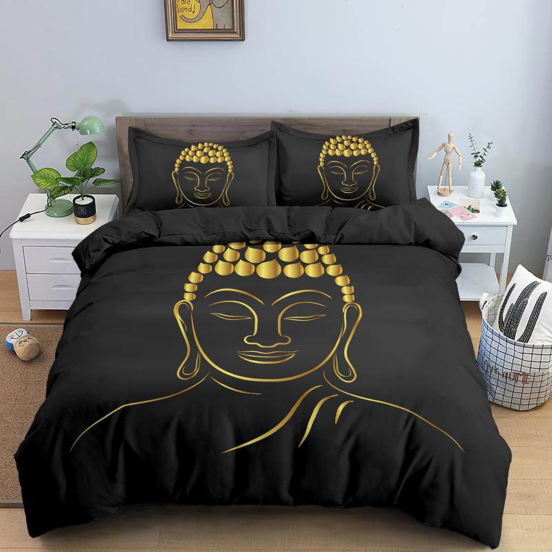 Ložní souprava Buddha Indické náboženství Buddhismus Meditace Mandala Povlak na přikrývku Usmívající se Buddha Květinový Měkký povlak na přikrývku Queen King Size