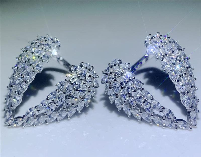 Elegant Angel Wings Feather Full Cubic Zirconia Paving Women Bride Engagement Adjustable Ring Jewelry