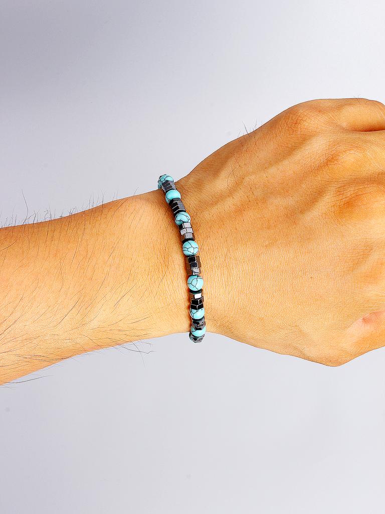 Natural Stone Bracelet Hematite & Turquoise Beads Geometric Irregular Shape for Vigour Protection Good Fortune Strength Jewelry