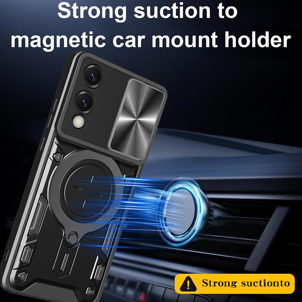 Slide Lens Push Window Armor Funda for Samsung Galaxy S25 Edge 5G Case for Galaxy S25 Slim Case Magnetic Rotate Ring Stand Cover