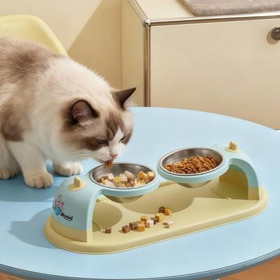 Stainless Steel Cat Food Bowl Non-Slip Adjustable Height Pet Bowl High Base Preventing Tipping Over Dog Water Bowl Pet Feeding