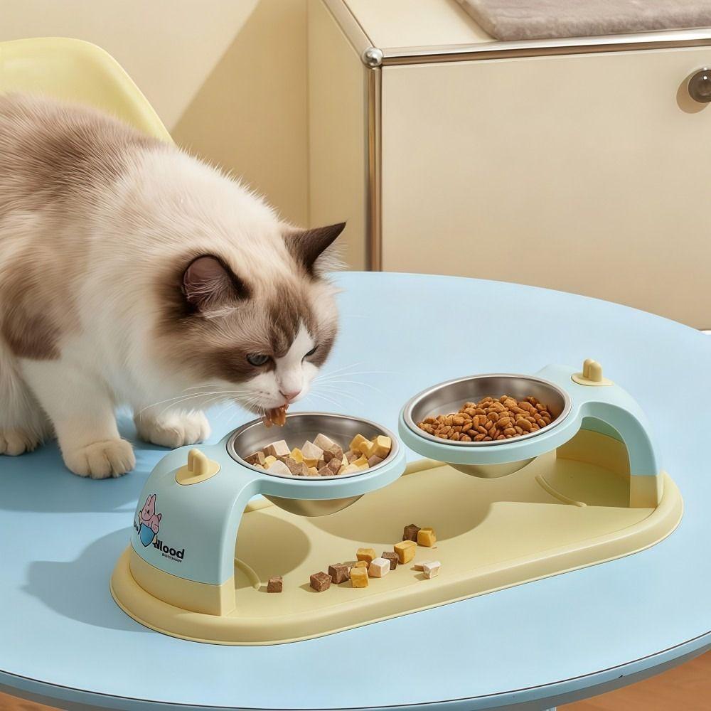 Stainless Steel Cat Food Bowl Non-Slip Adjustable Height Pet Bowl High Base Preventing Tipping Over Dog Water Bowl Pet Feeding