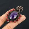 Natural Amethyst, Garnet Gemstone Handmade Copper Wire Wrap Pendant 2.56" R3z27