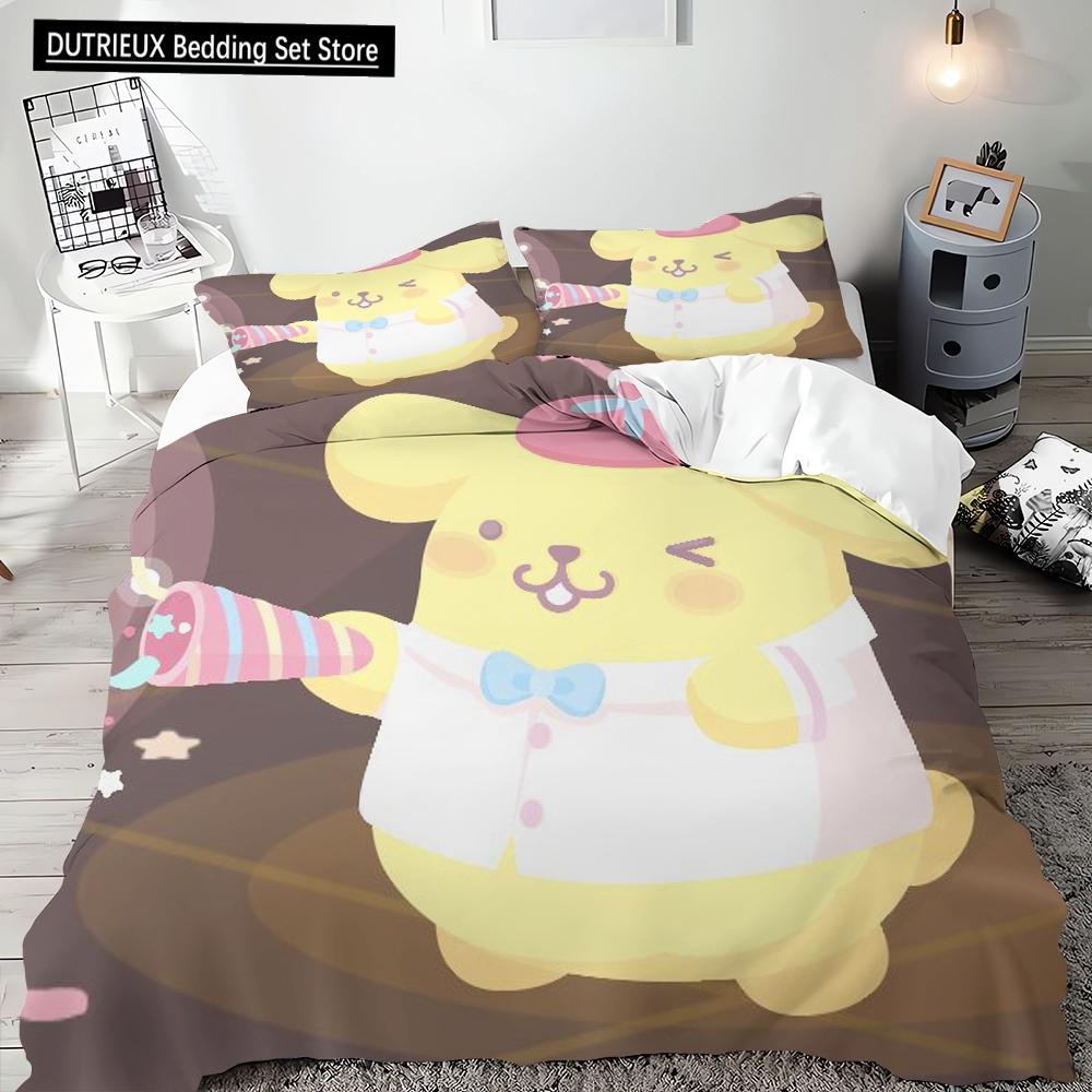 2pcs, 3pcs, Pompompurin Single Double Bed King Size Microfiber Needlework Bedding Pillowcase Quilt Cover Multi-piece Set
