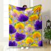 Purple, Yellow, and Gradient Flowers with Delicate Stems On Gray Background. for All Seasons Blanket Lunch Break Throw Gift