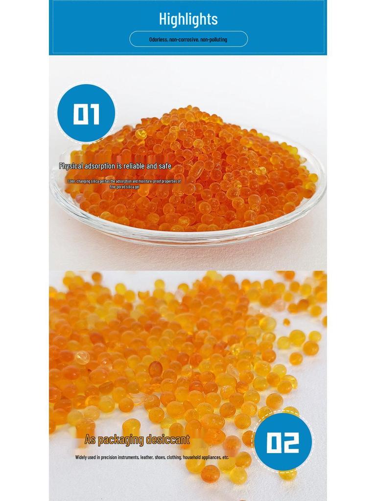 Cobalt-Free Color-Changing Silica Gel Desiccant 3-5mm – Orange Moisture-Proof Dehumidifier