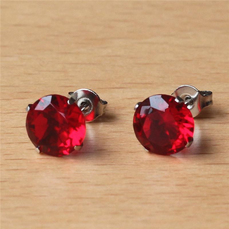 316 L Stainless Steel With 8mm Round AAA Red Zircon Stud Earrings For Men And Women