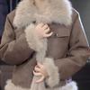 Retro Short Thickened Fur Integrated Jacket Autumn and Winter New Thin Velvet Warm Jacket Locomotive Clothing