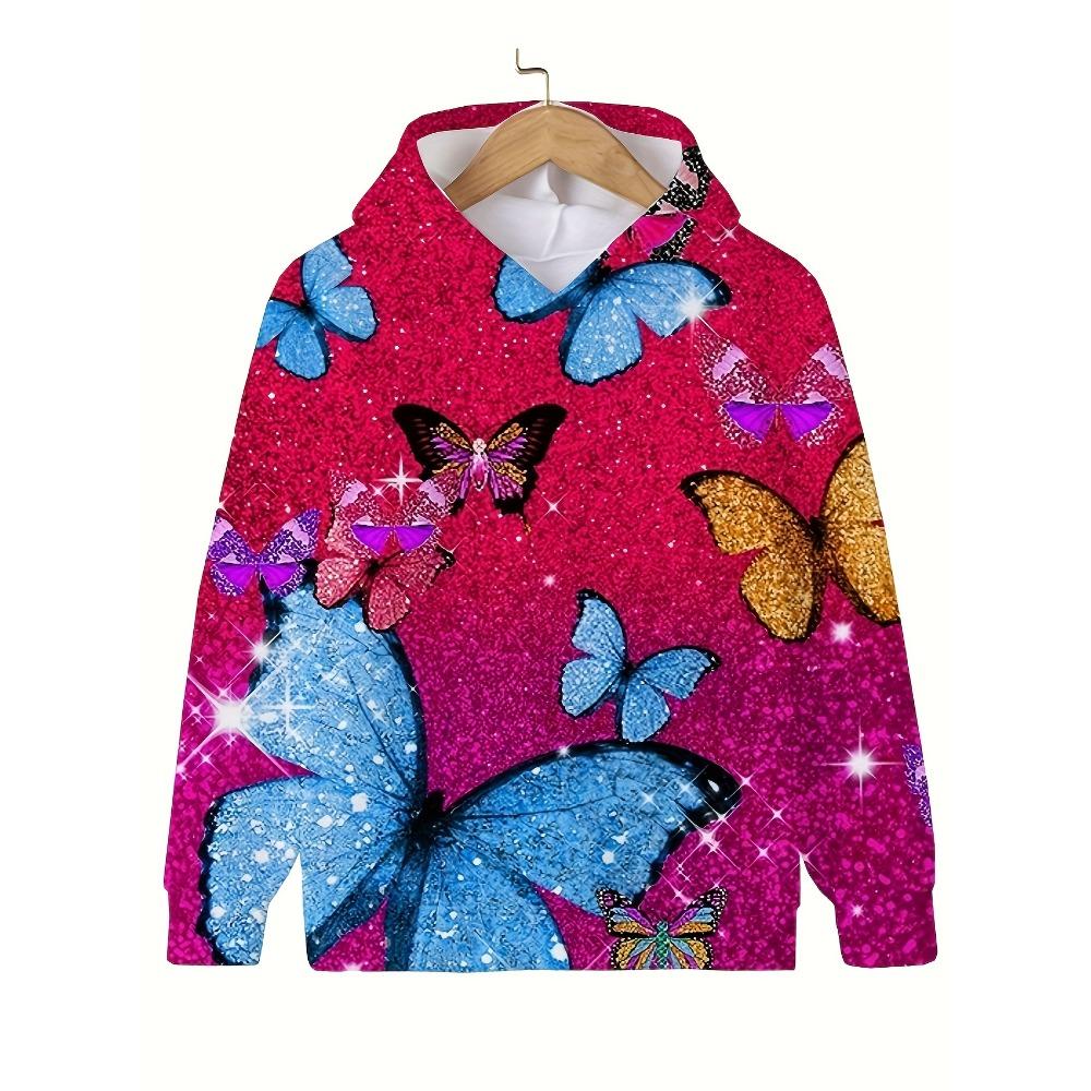Children's Clothing Hoodies Children Top Long Sleeve Casual 3D Butterfly Print Girls Summer Autumn Clothes Girl Clothing Tops