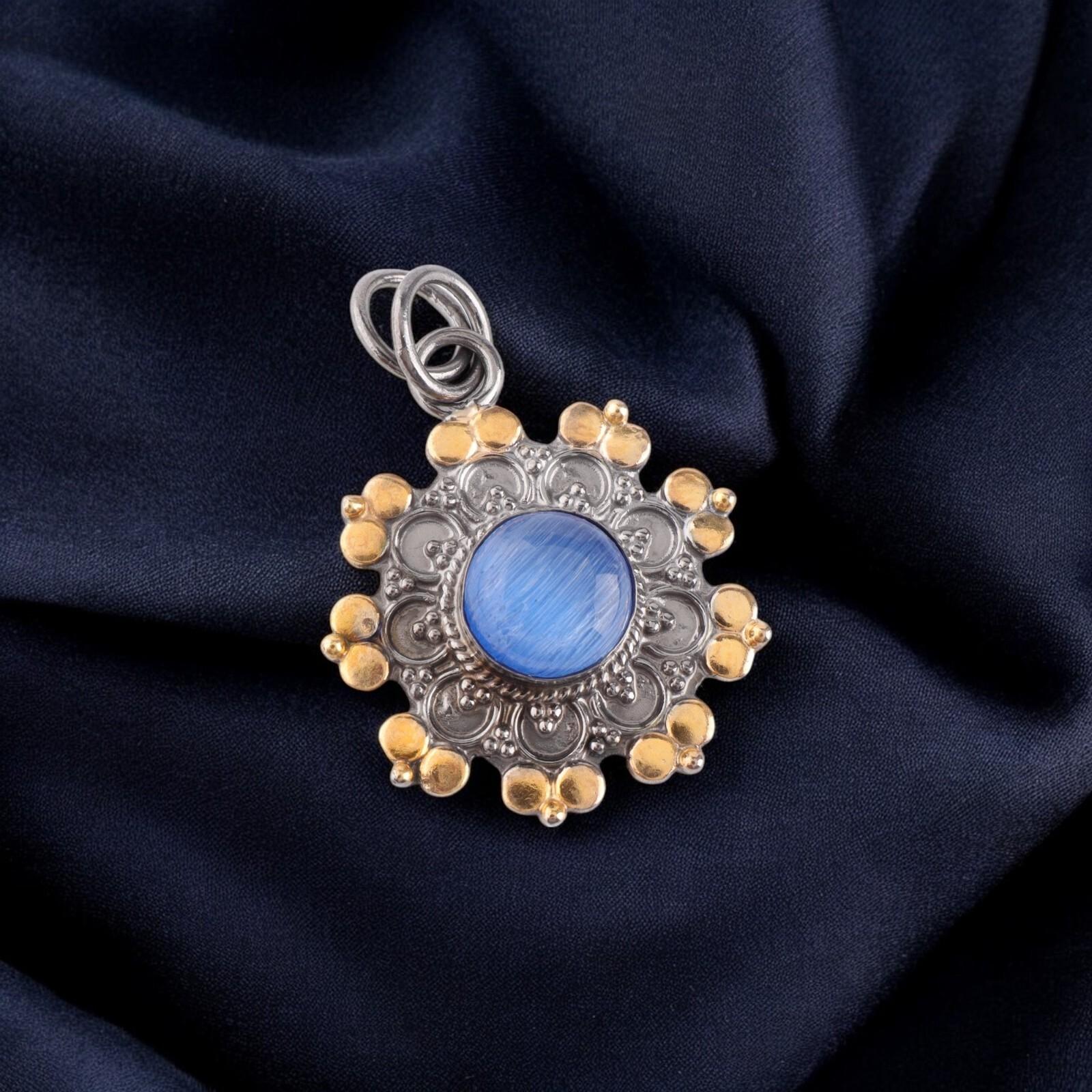 

Dark Blue Cat s Eye Gemstone 925Sterling Silver Jewelry Handmade Pendant 1.26 PP-32-44