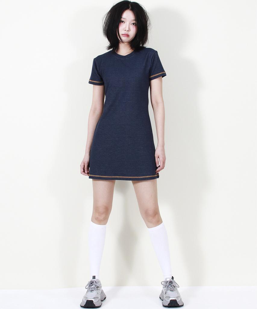 Deumakeu Girly Chic Stitch Mini Dress Navy