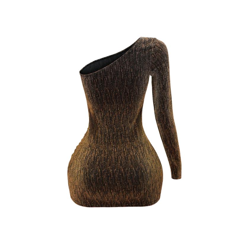 Women's Spring Autumn New Sexy Sequin One Shoulder Mini Dress Long Sleeve Ruched Bodycon Slim Fit Elegant Evening Party Night Club Cocktail Dress