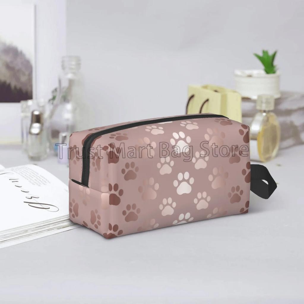 Rose Gold Dog Paw Makeup Bag Portable Organizer Cosmetic Bag for Travel Makeup Case Daily Use Toiletry Bag for Girls Women