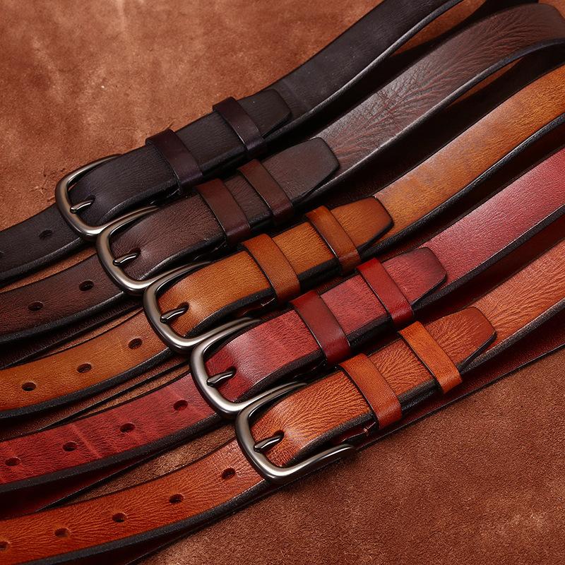 Women's Leather Belt Fashionable Retro Emboss Leather Belt Women's First Layer Cowhide Casual Pin Buckle Jeans Belt Women's