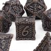 7 Stück braune Fischschuppen-Metallwürfel aus massivem Metall, polyedrisches Würfelset, geeignet für Rollenspiele, RPG-Brettspiele, Kartenspiele