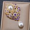 Retro Blue Crystal Big Waterdrop Pendant Brooch for Women Full of Rhinestone Brooch Pin Clothing Accessories Vintage Brooch