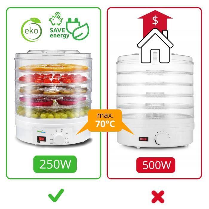 Déshydrateur alimentaire - GreenBlue - GB190 - 250W - 5 tamis - Température 35-70°C