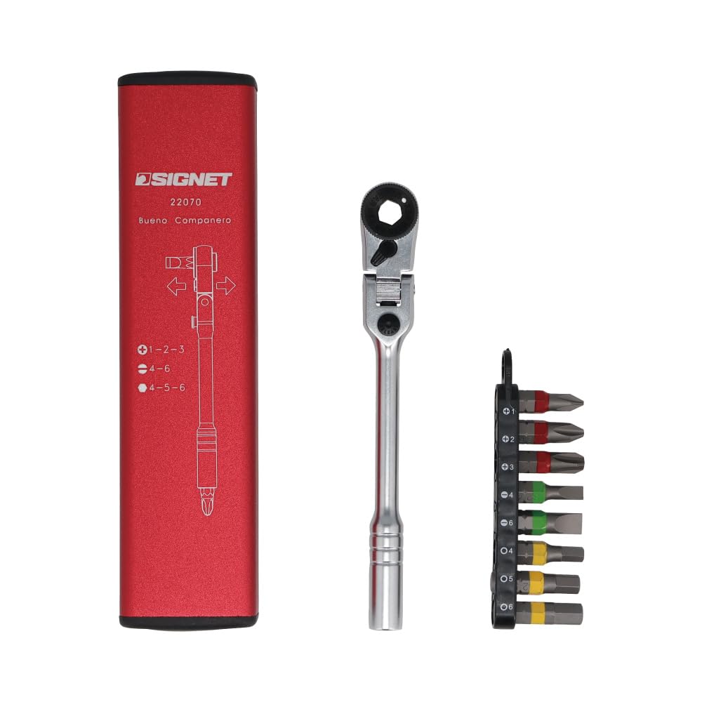 SIGNET Flex Mini Трещотка с гибкой головкой 22070 Набор, 60 зубцов, Тип, Красный,