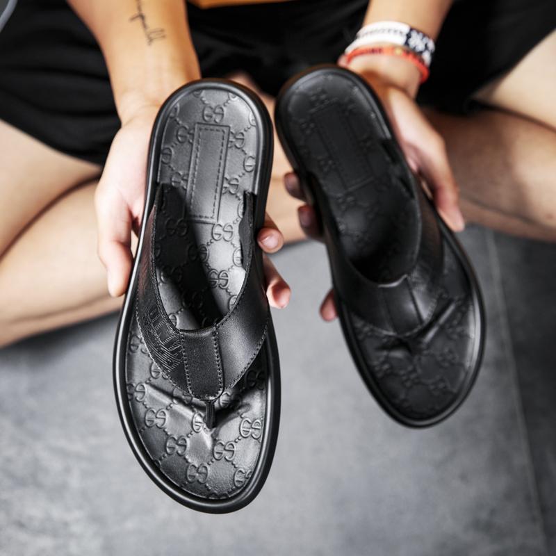 Fashion Brand Designer Summer Men Flip Flops Outdoor Beach Shoes Luxury Sandals Genuine Cow Leather Slippers For Male Casual Leisure