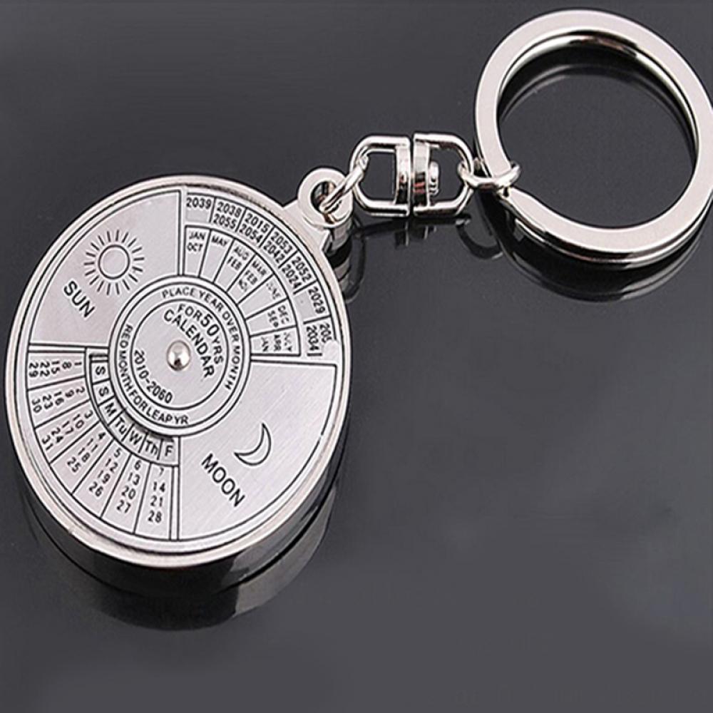 Mini 50 Years Perpetual Calendar Unisex Key Chain Unique Metal Car Key Holder Ring 50 Years Perpetual Calendar Keyring