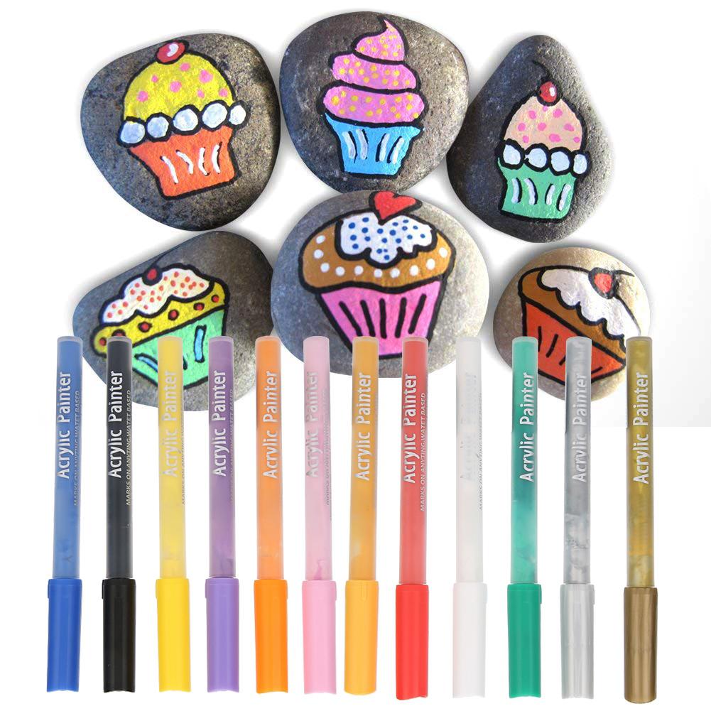 Coloured Acrylic Marker Pen Kit Non Toxic Water Based Painting Drawing Tool(12 Colors )