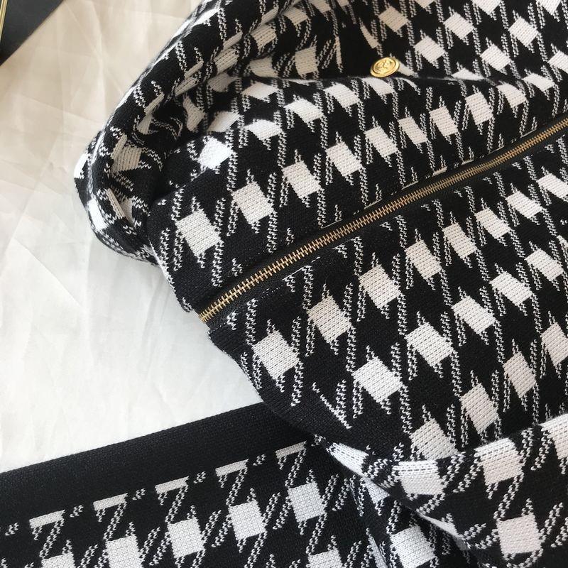 European Women's Houndstooth Knit Cardigan Two-Piece Set Casual Wear