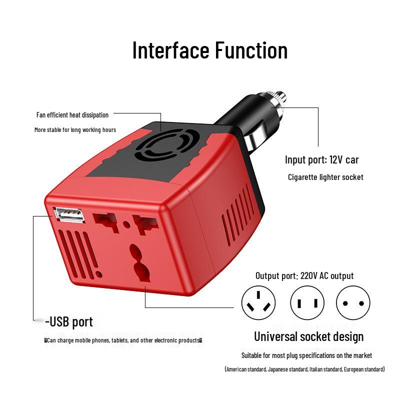 150W Car Inverter and Smart Charger with USB 2.4A for Mobile Phones