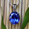 NATURAL Blue Sapphire 18 Ct CERTIFIED 925 Sterling Silver Oval Gemstone Pendant