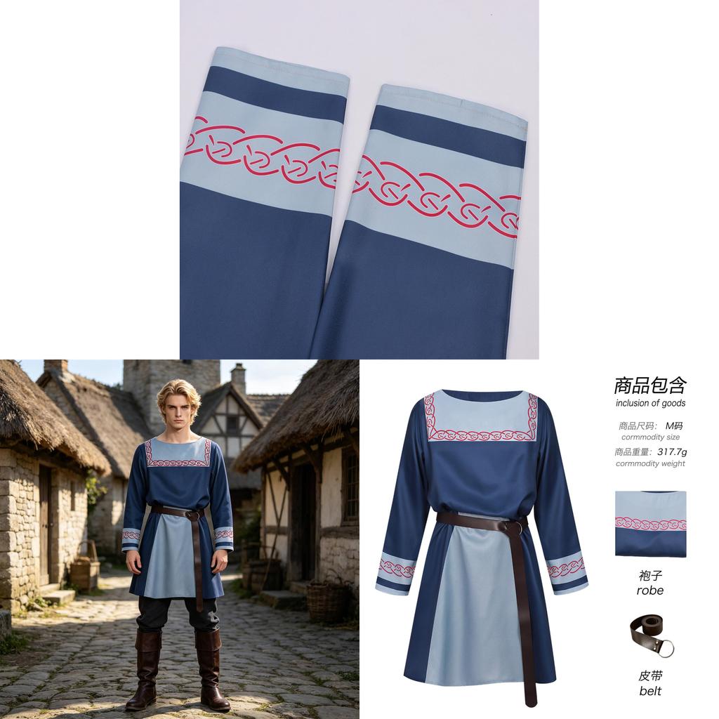 Medieval Viking Warrior Short Robe With Embroidered Print For Larp Cosplay And Costumes