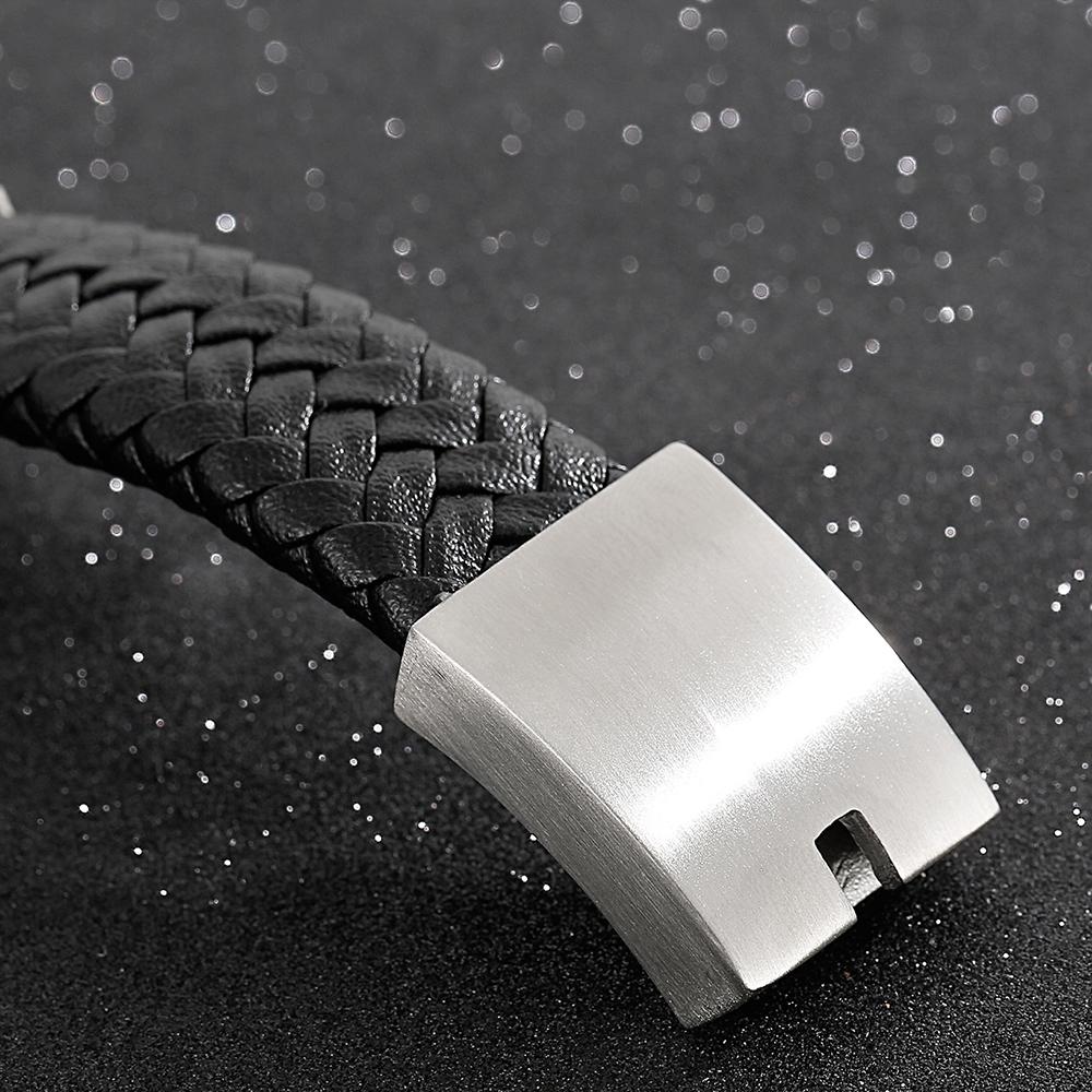 24MM Wide Cuban Chain Bracelet for Men Matte Brushed Stainless Steel With Braided Leather Men's Bracelets Bold Hip Hop Jewelry