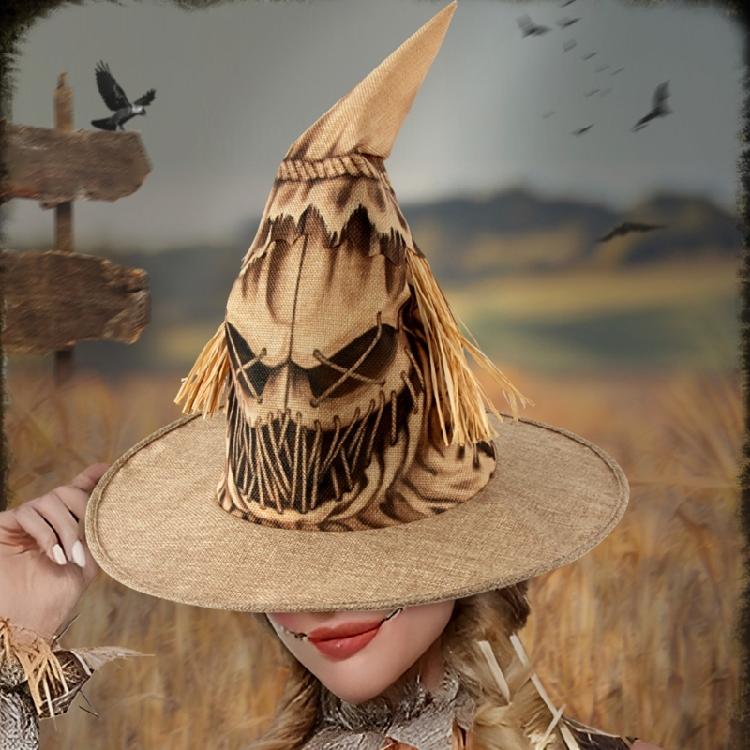 Eye Catching Scarecrows Witch Hat Festival Celebration Hat Unisex Halloween Hat for Role Playing Activity