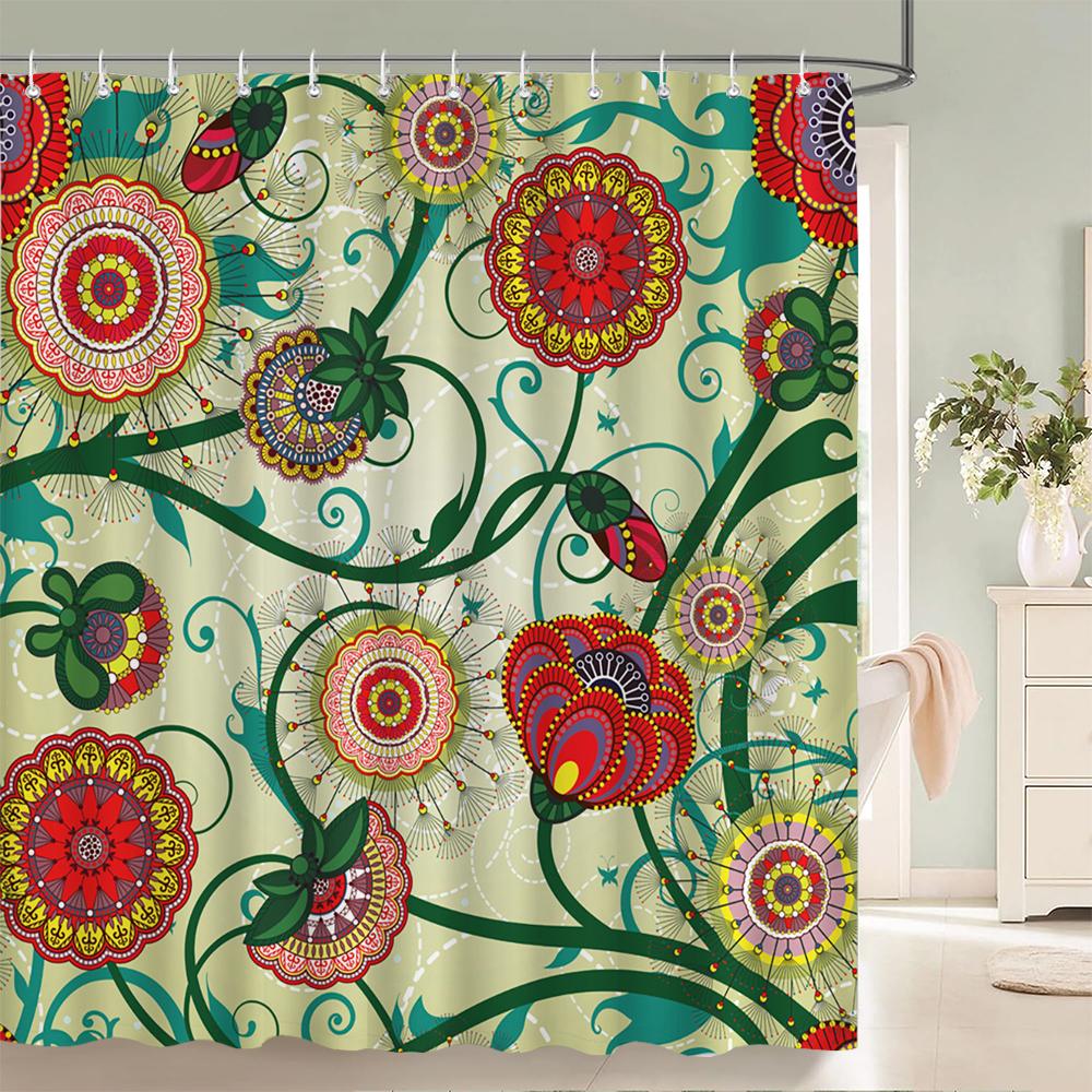 Beautiful Flowers Shower Curtains with hooks Waterproof Bath Curtains for Bathroom Home Decoration Floral Bathroom Curtain