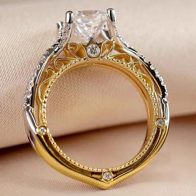 Huitan Modern Fashion Princess CZ Two Tone Rings Luxury Bridal Wedding Accessories Unique Design Statement Jewelry for Women